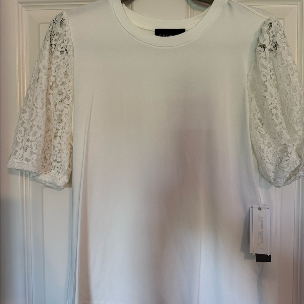 Premise White Top with Lace Sleeves